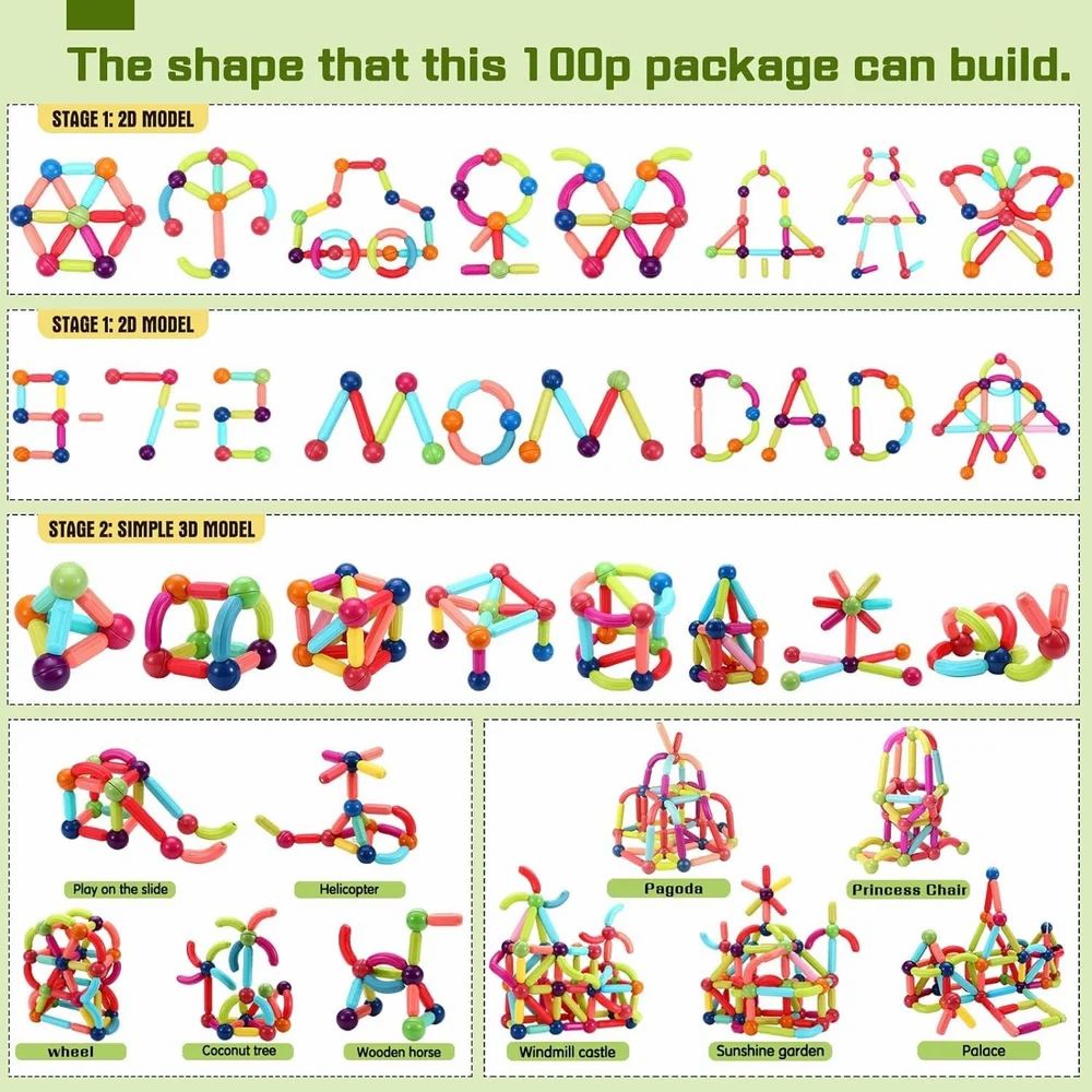 ToyCastle's Magnetic Sticks – Creative Building Blocks for Kids 3-5 Years