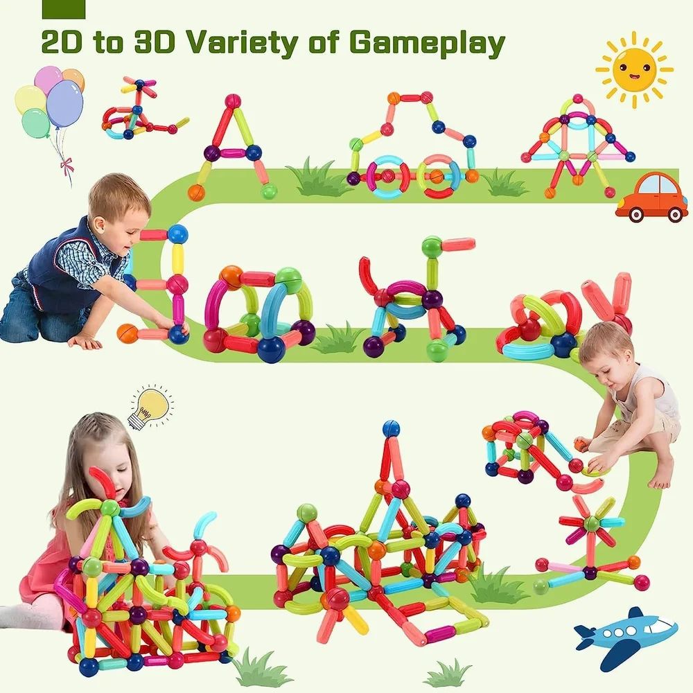ToyCastle's Magnetic Sticks – Creative Building Blocks for Kids 3-5 Years